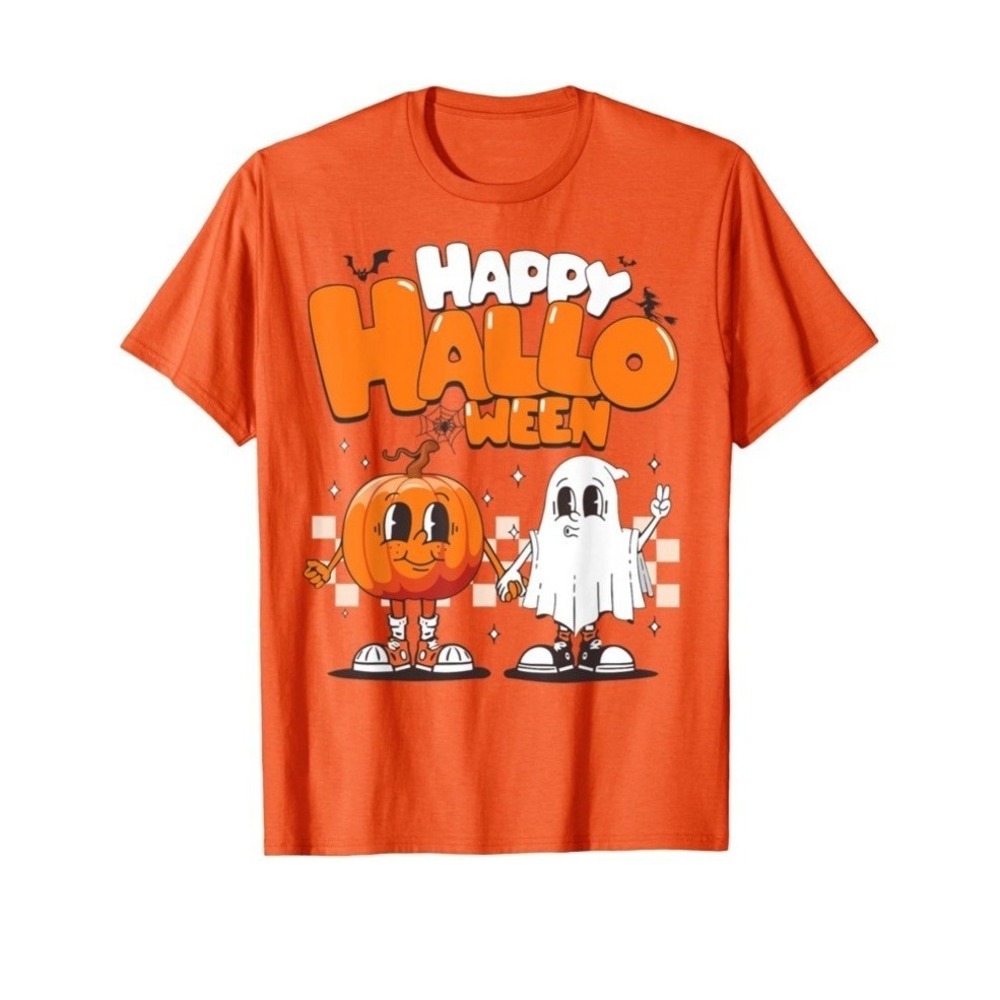 Unbranded T-Shirt Mens Medium Orange New Happy Halloween Groovy Retro C742